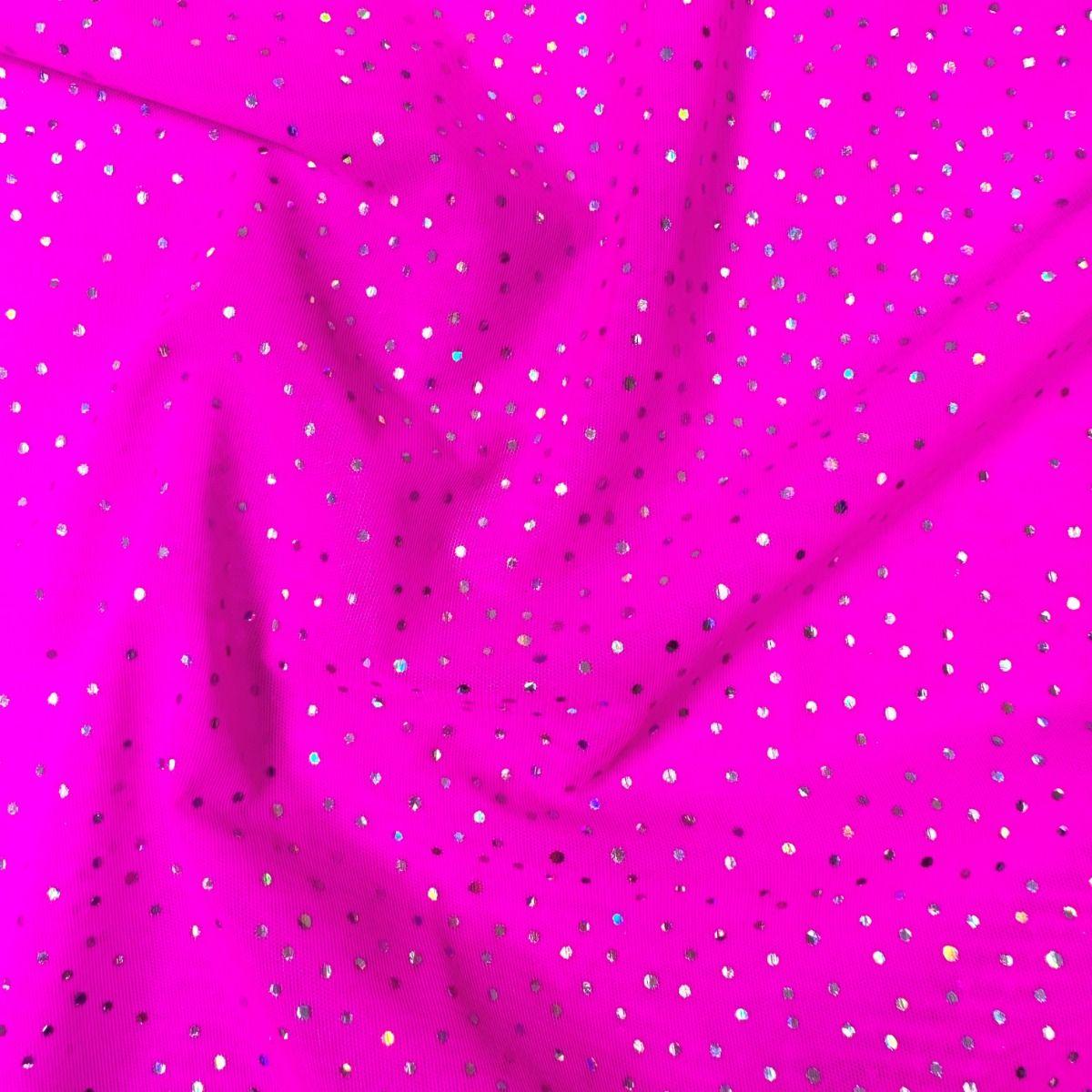 Silver Hologram Twinkle Foil On Alicante Stretch Net, Electric Pink